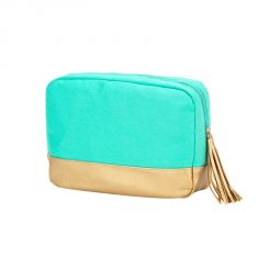 Mint & Gold Cabana Cosmetic Case