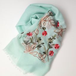 Mint Crewelwork Floral Scarf