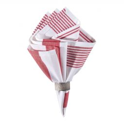 Red Ticking Stripe Napkins Set 4