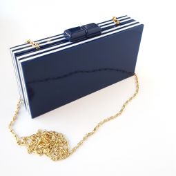 Navy & White Stripe Clutch with Chain