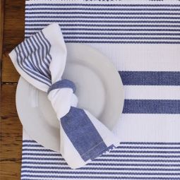 Navy Ticking Stripe Napkins Set 4