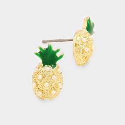 Enamel & Pearl Pineapple Earrings