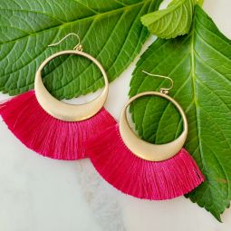 Luna Fringe Dangle Earrings - Hot Pink