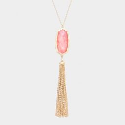 Pink Bead Drop Chain Tassel Necklace