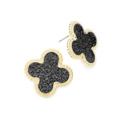 Clover Glitter Studs - Black