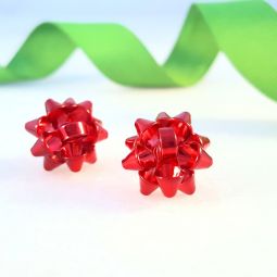 Red Present Bow Stud Earrings