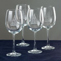 Sailboat All-Purpose Wine Glasses Set 4