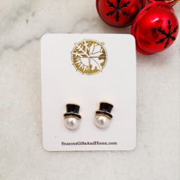 Pearl Snowman Top Hat Earrings