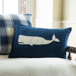 Indigo Linen Whale Pillow